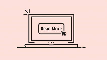 Illustration of computer with cursor clicking on "read more" button