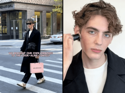 Pictures of Timothée Chalamet lookalike with a McCoBeauty bag