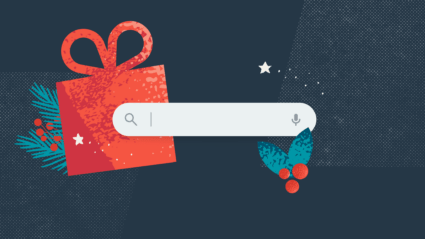 Graphic of a search bar with a holiday gift